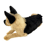 an extra-large quality handmade realistic German Shepherd plush toy in a lying position