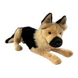 an extra-large quality handmade realistic German Shepherd plush toy in a lying position
