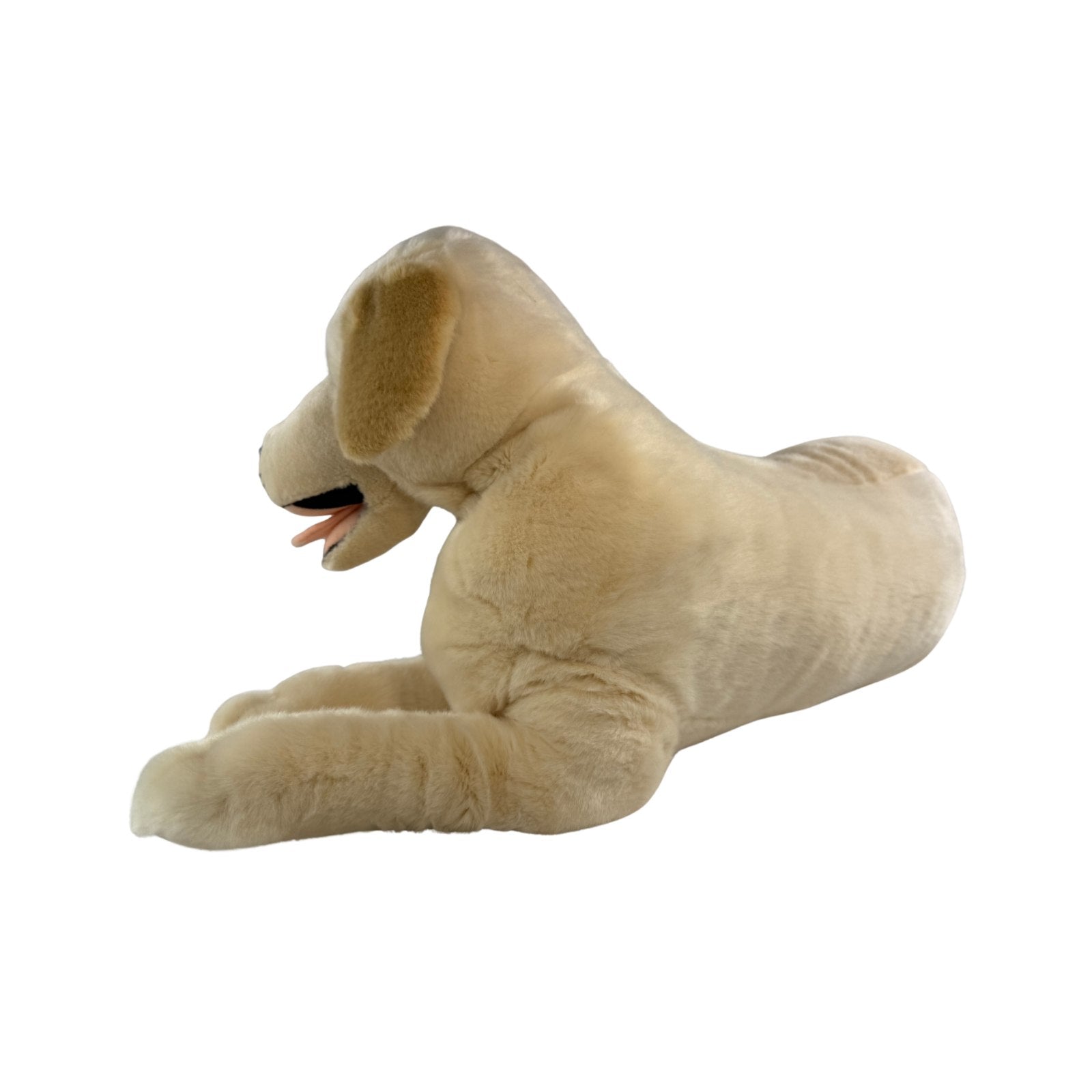 large plush Labrador soft toy in a lying position.