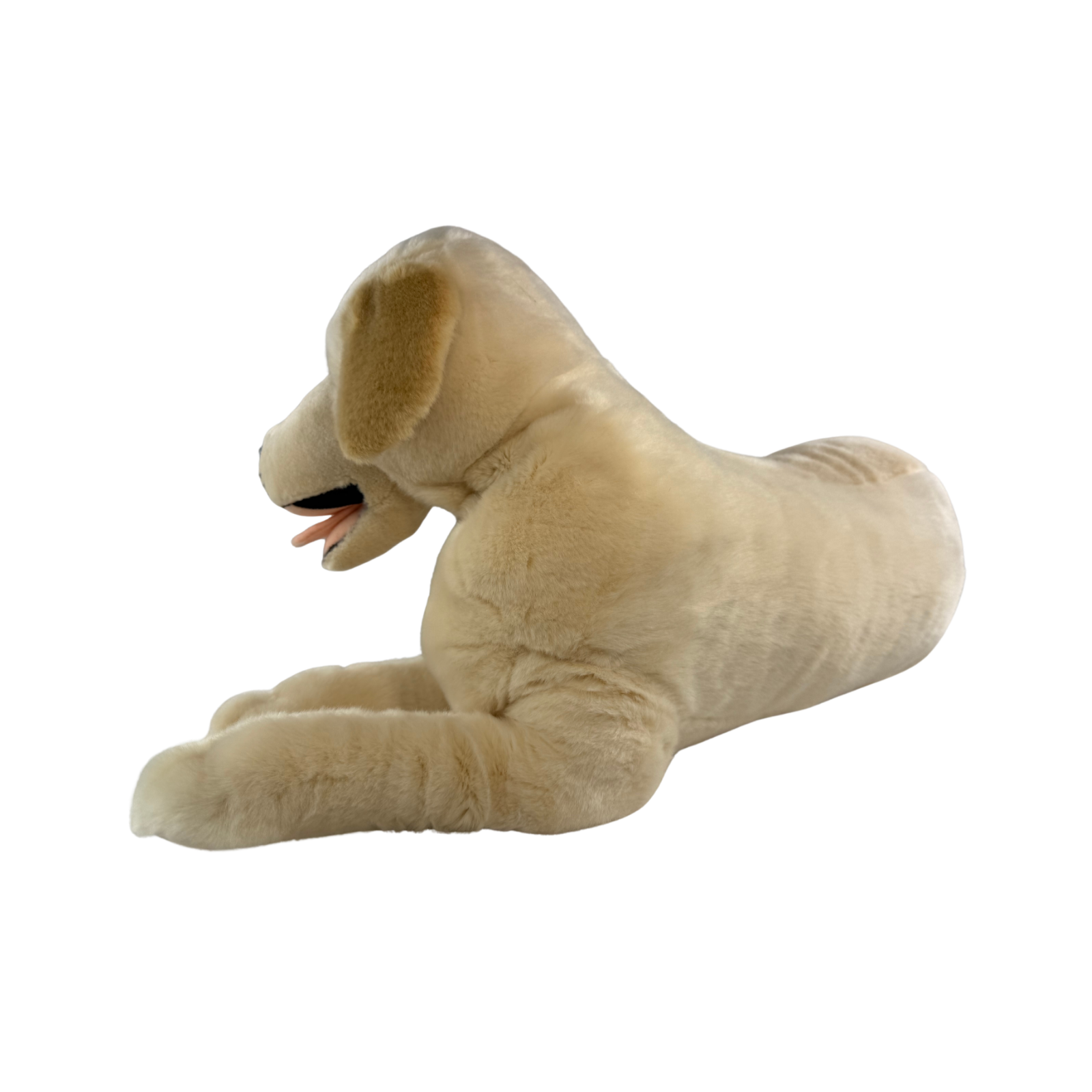 large plush Labrador soft toy in a lying position.