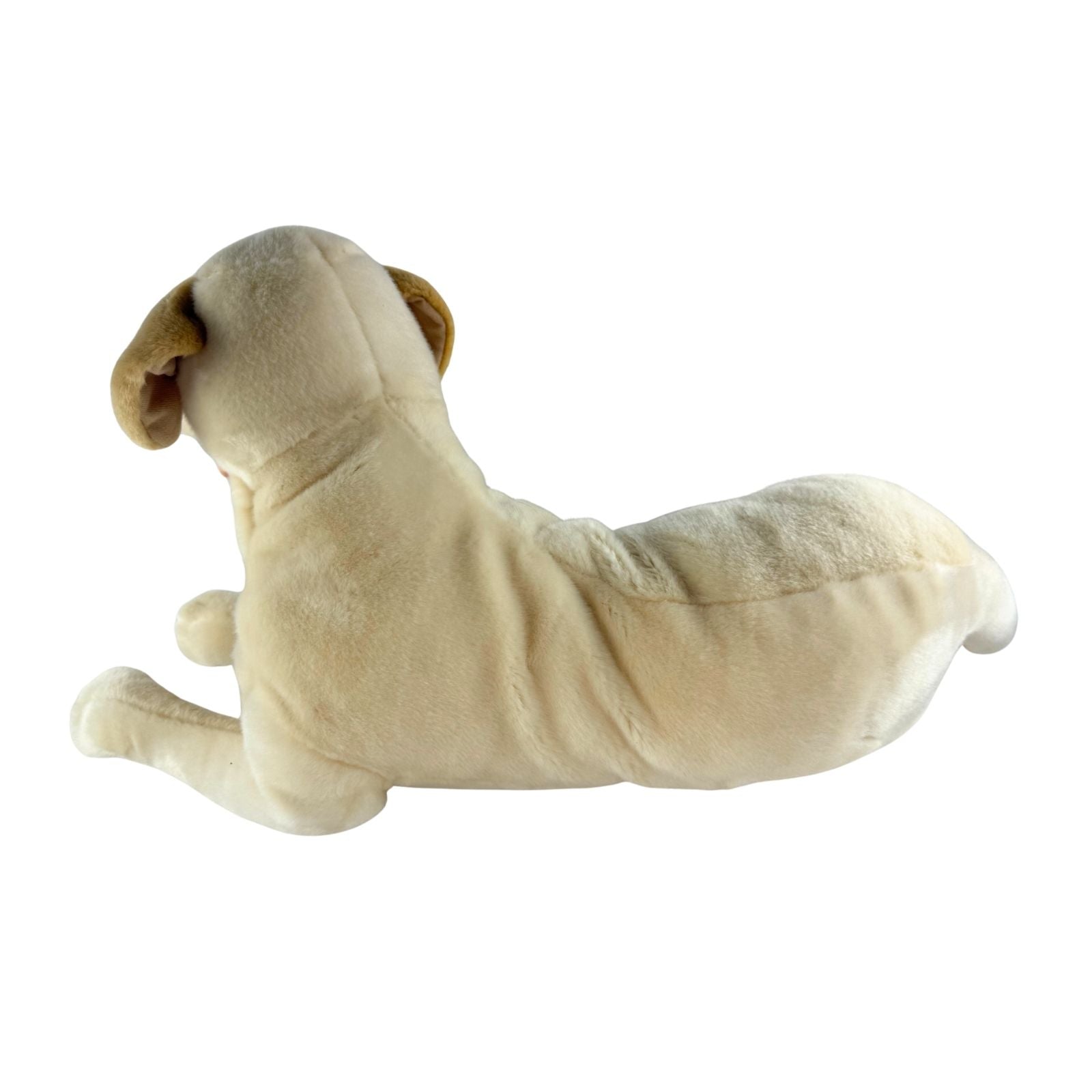 cream Labrador stuffed plush toy in a lying position