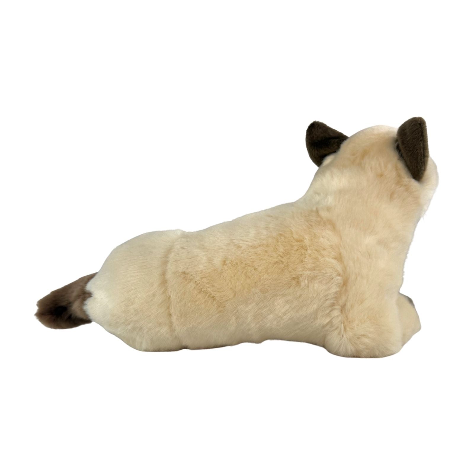 Siamese cat and is a realistic soft plush toy