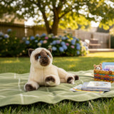 Siamese cat and is a realistic soft plush toy
