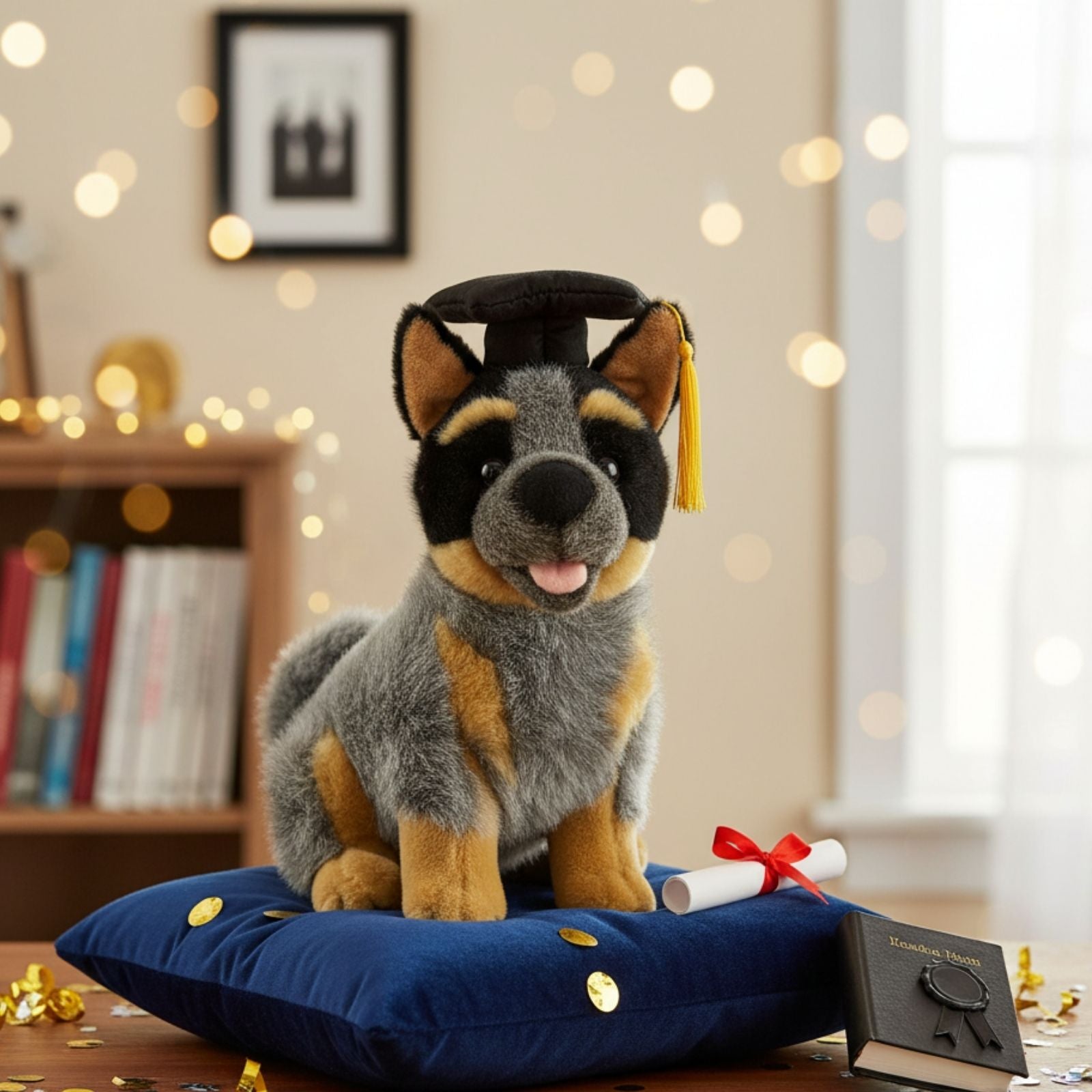 Bluey Cattle Dog plush toy in graduation hat