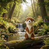 a realistic small-size stuffed Meerkat soft toy in a standing position.