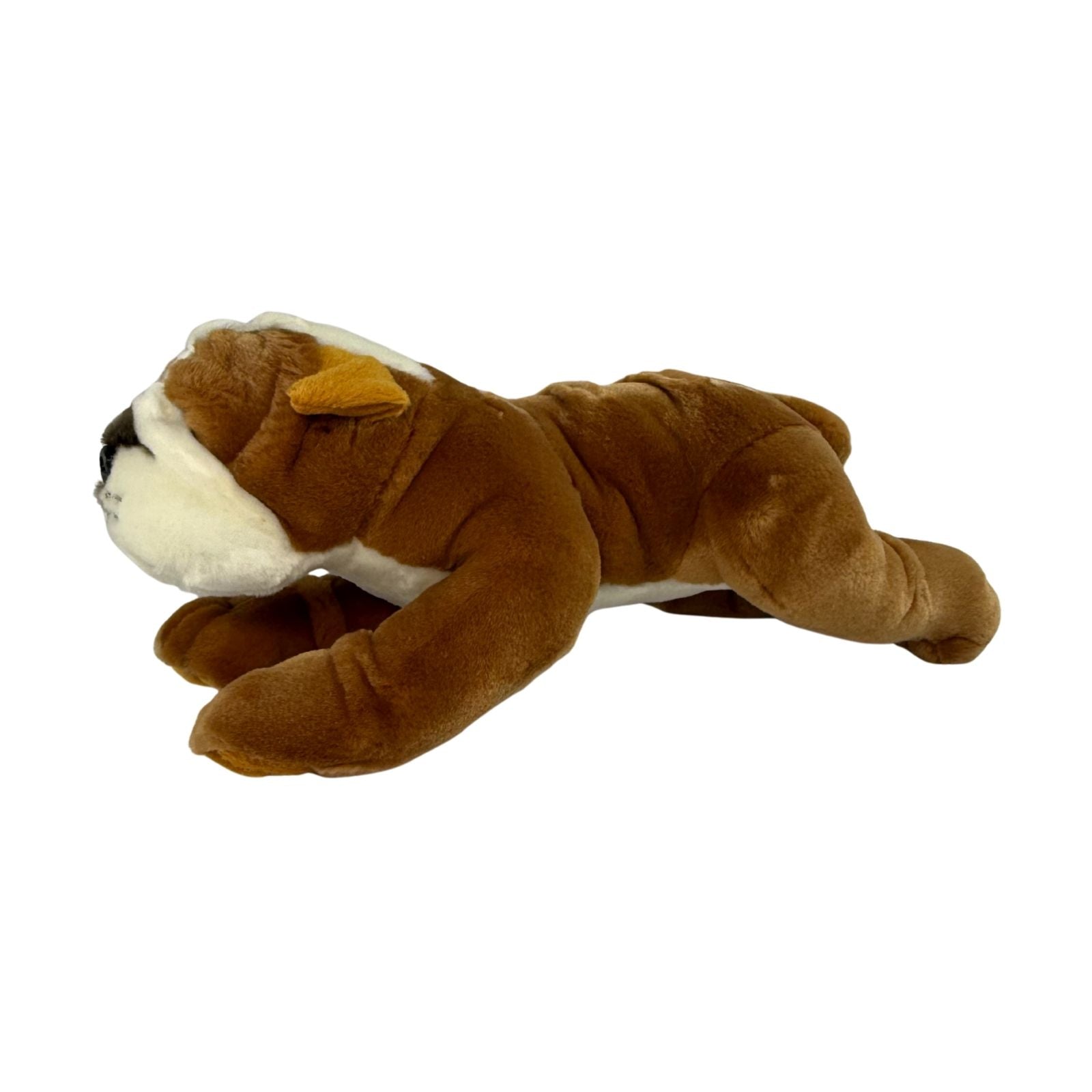 Bulldog puppy toy stuffed animal with his strong and wrinkled body.
