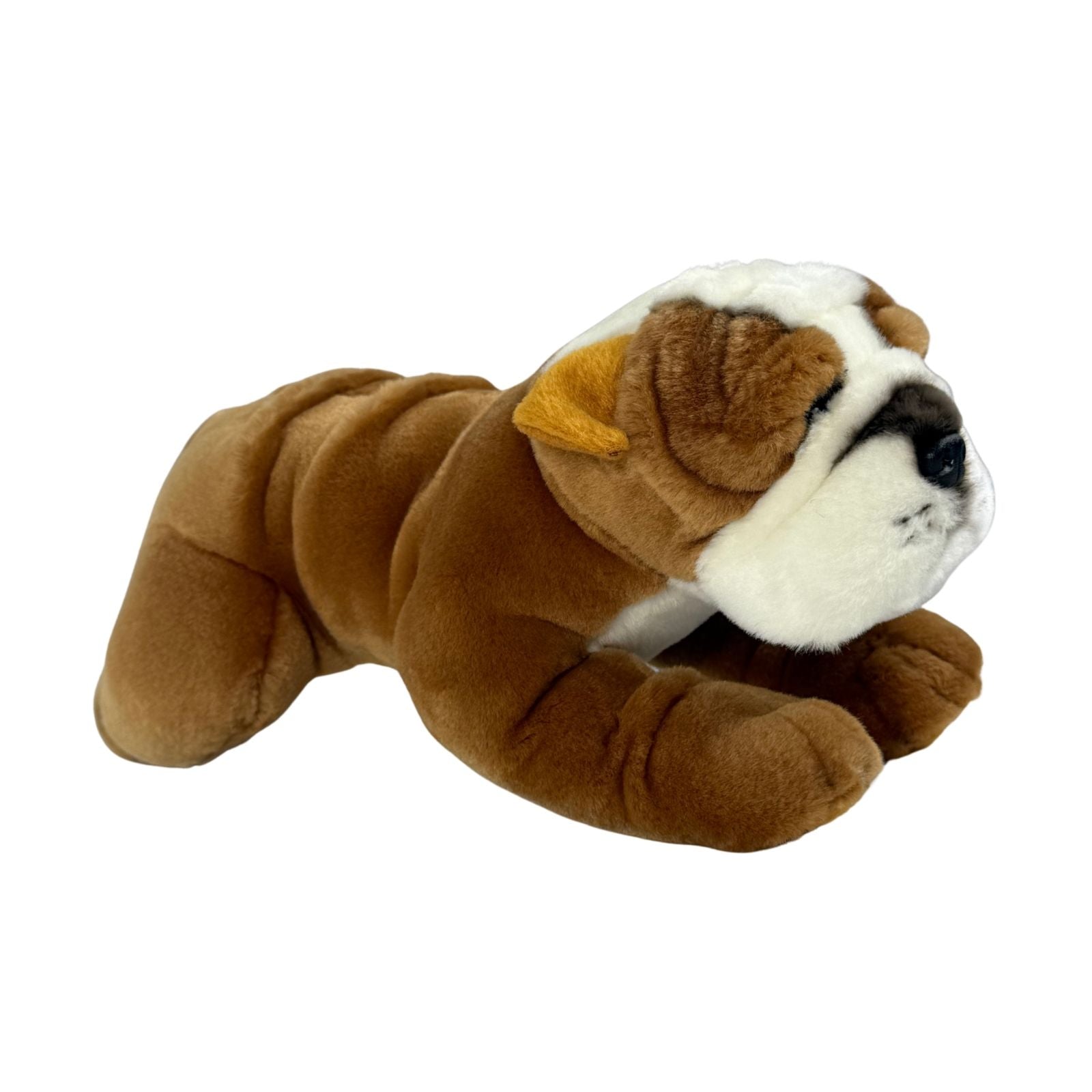 Bulldog puppy toy stuffed animal with his strong and wrinkled body.