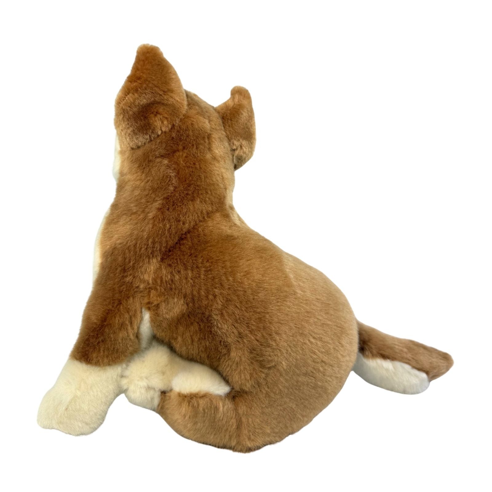 Plush toy dingo sitting on a white background