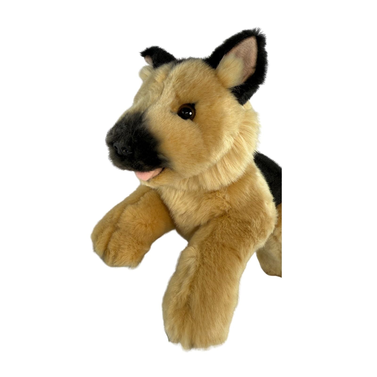 Close-up of Chief German Shepherd realistic plush toy