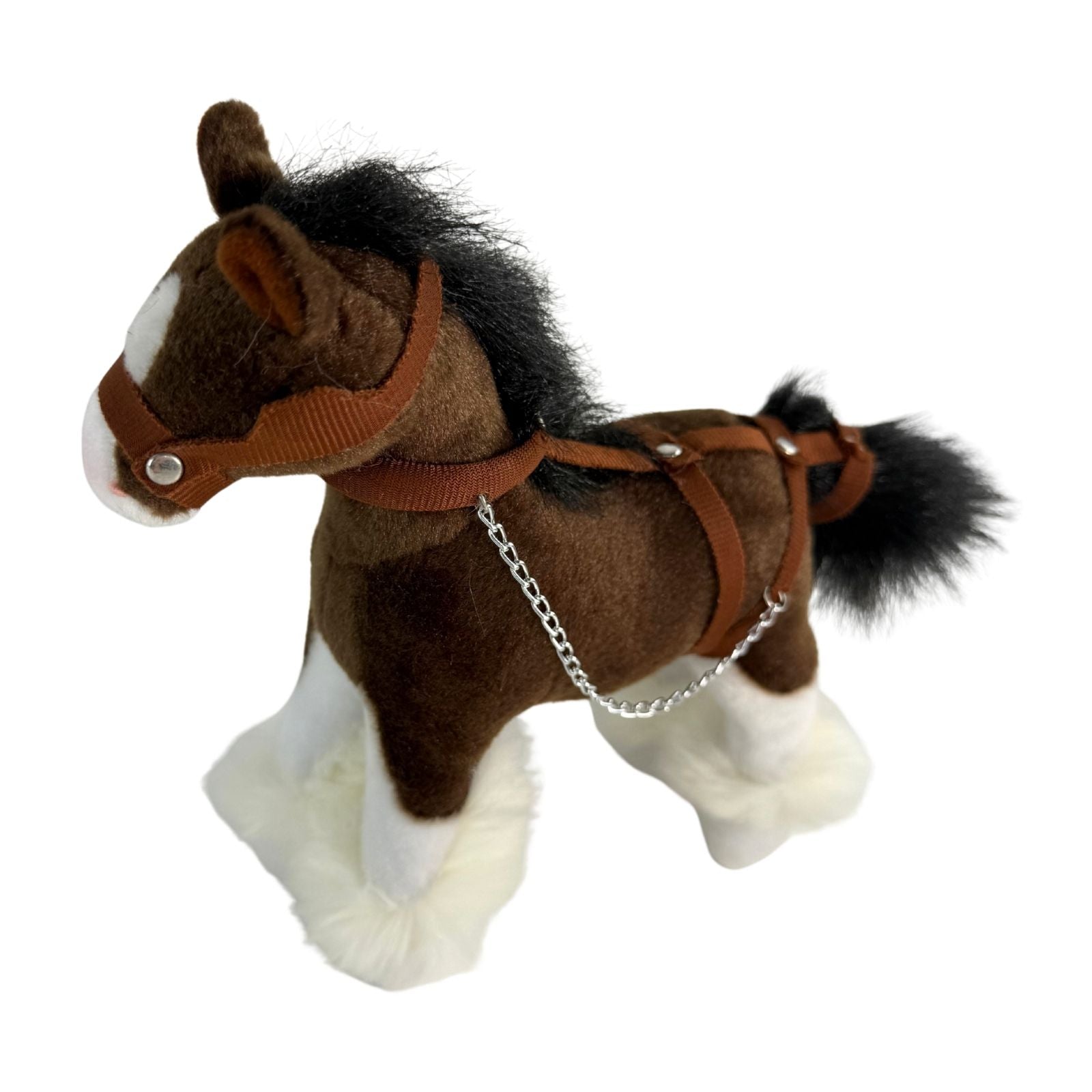 Side view of Clyde realistic mini Clydesdale Horse plush