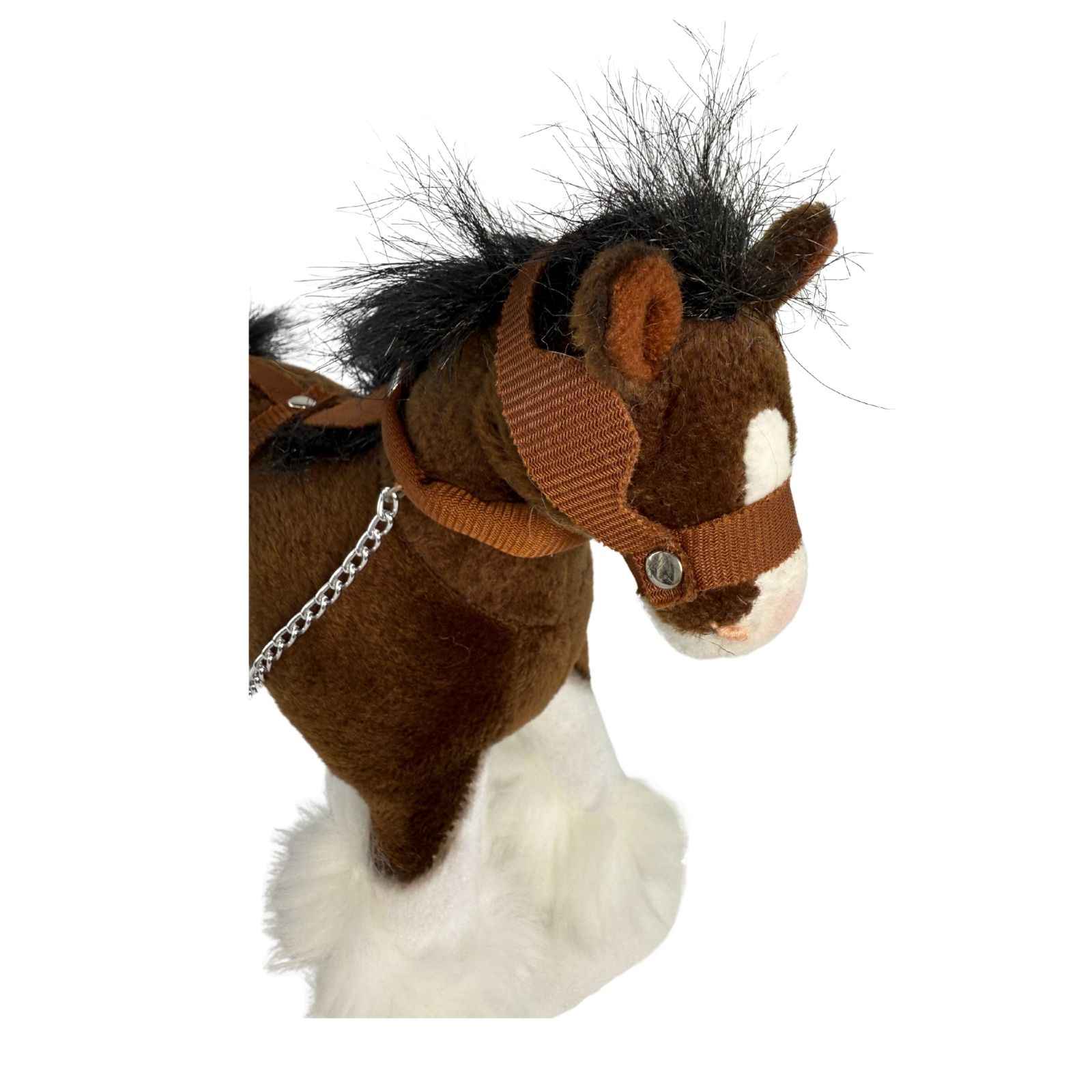 Side view of Clyde realistic mini Clydesdale Horse plush toy