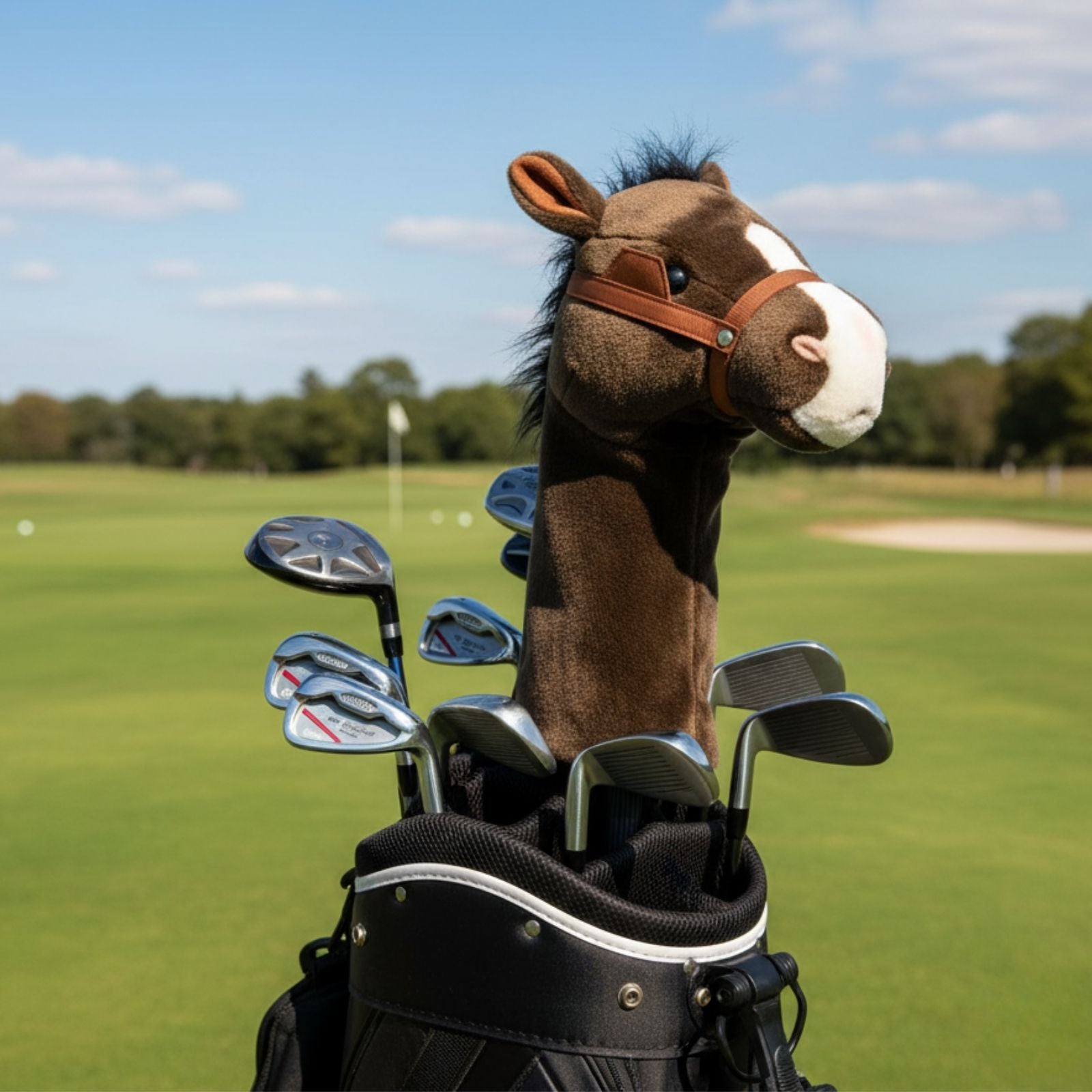 Clydesdale Horse plush golf club headcover on golf course