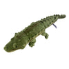 Green crocodile-shaped plush toy on a white background