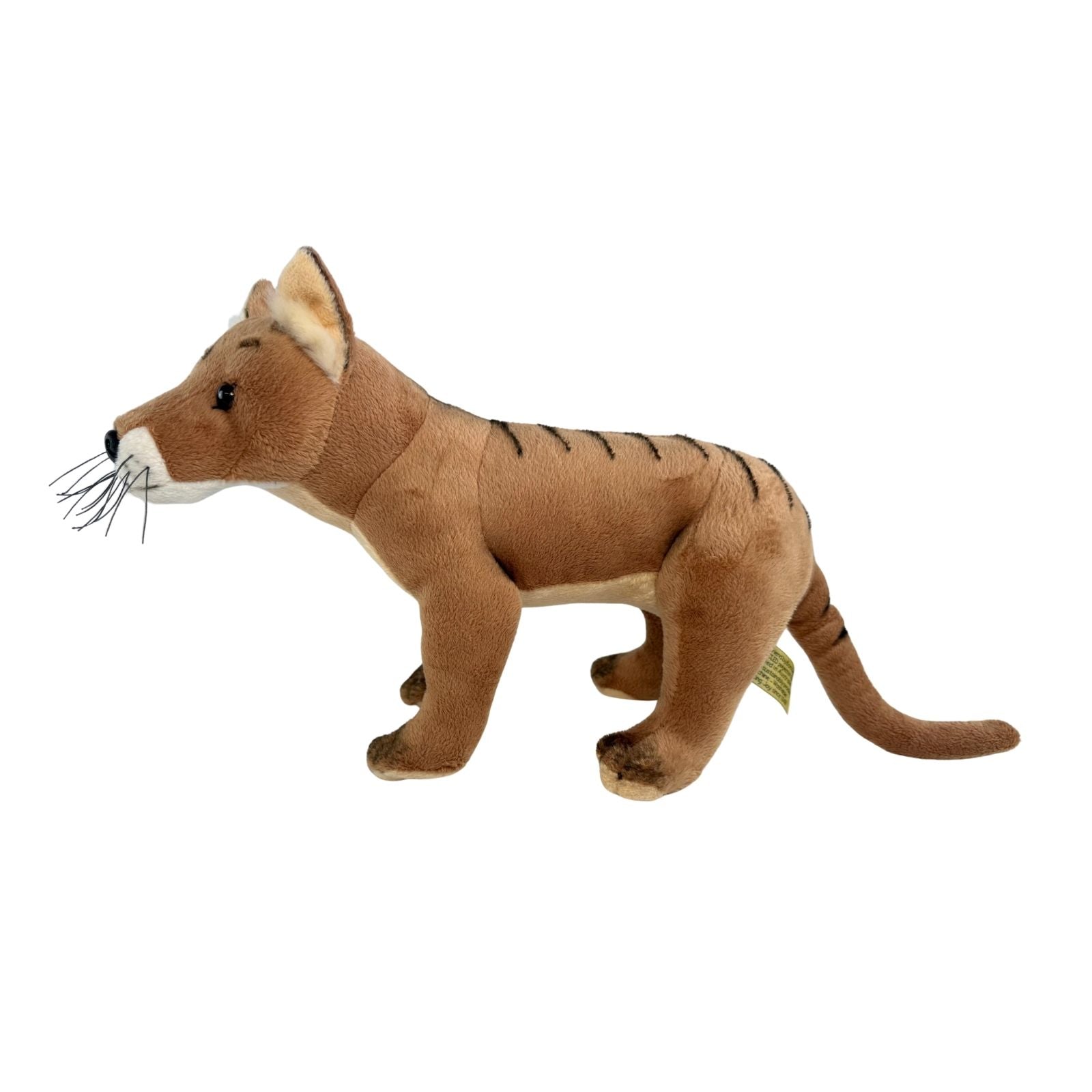 Plush toy of a Tasmanian Tiger on a white background