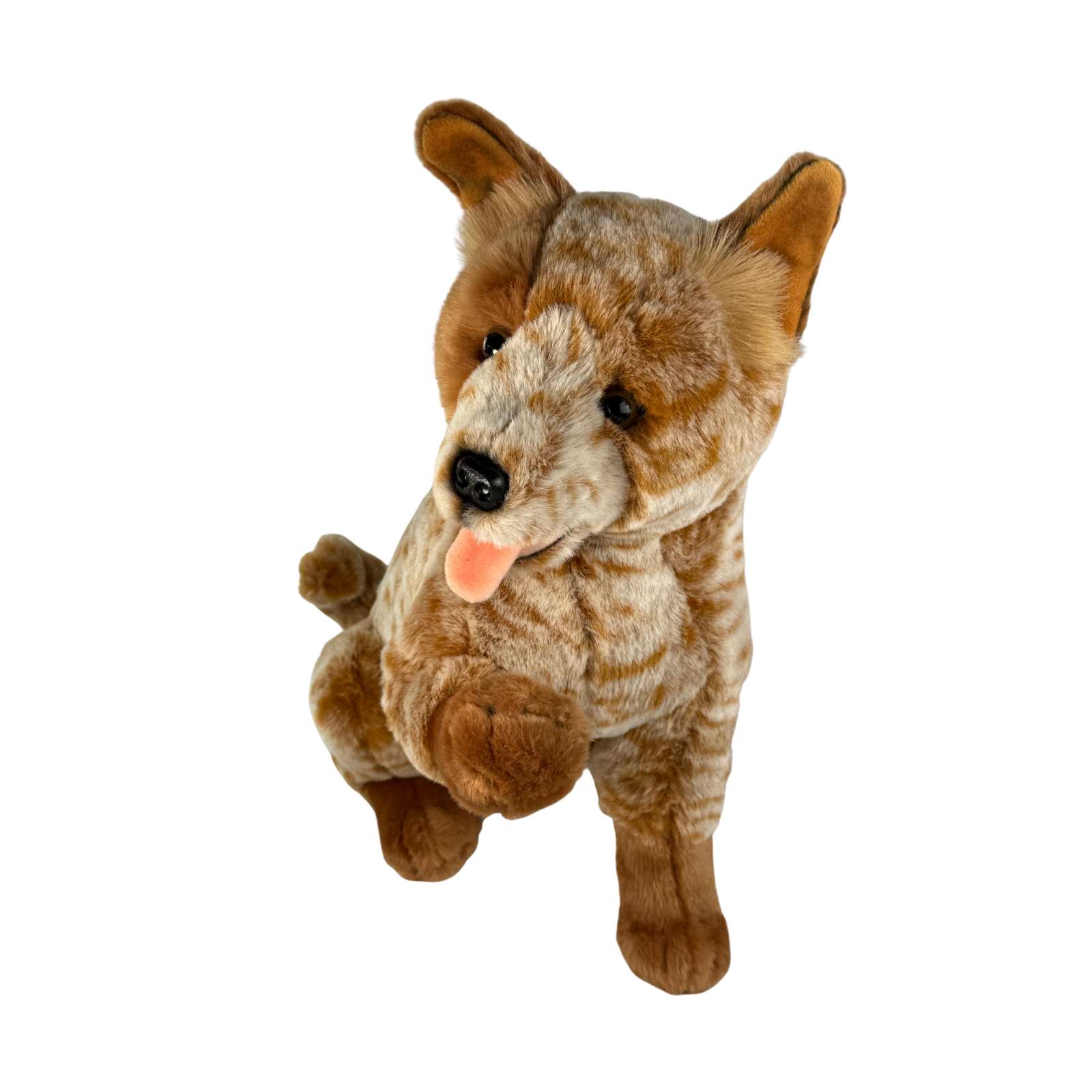 Copper realistic Cattle Dog plush toy with raised paw