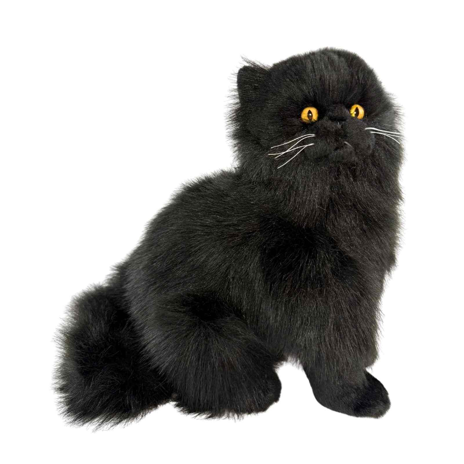 Crystal black Persian cat plush toy sitting side view