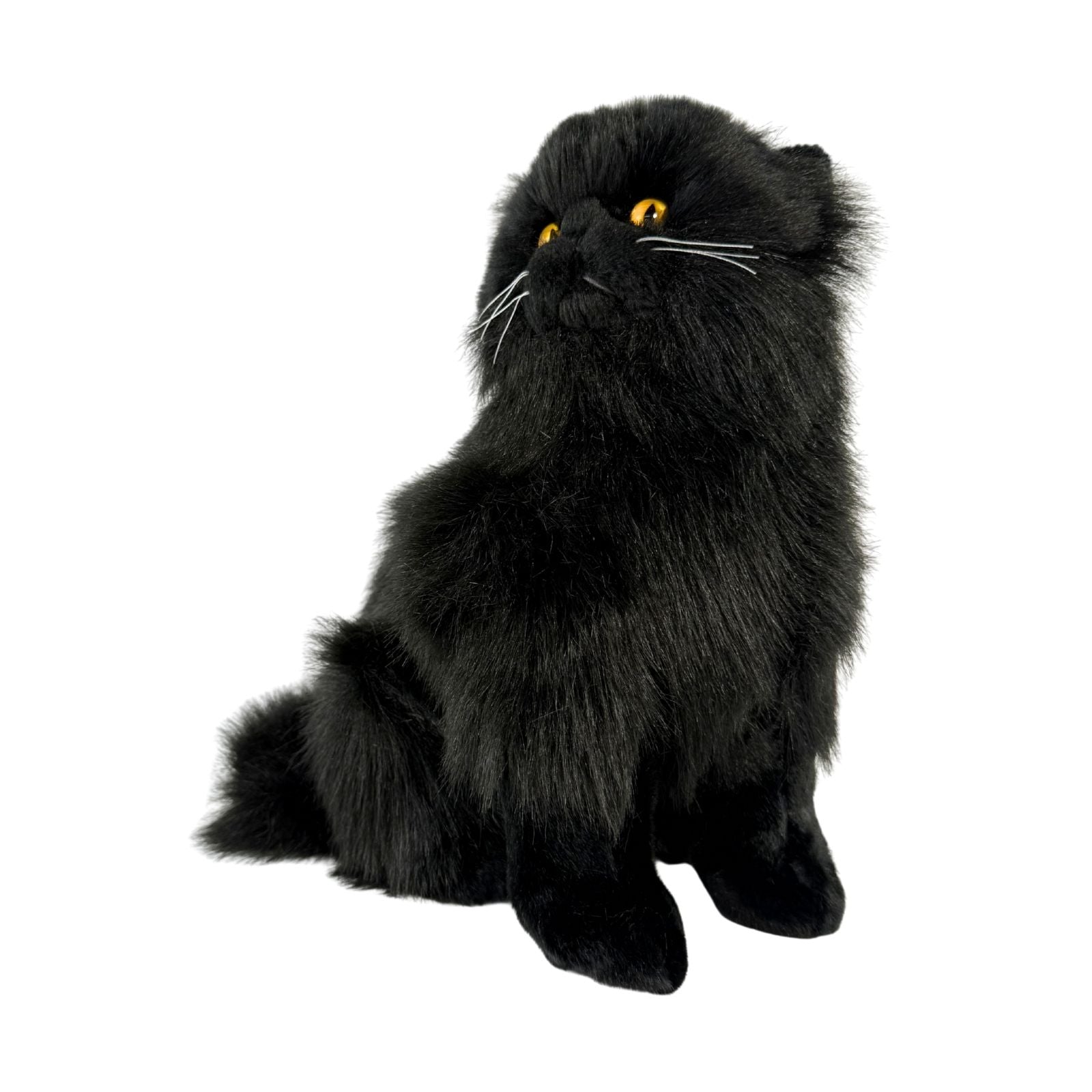 Crystal black Persian cat plush toy front sitting view
