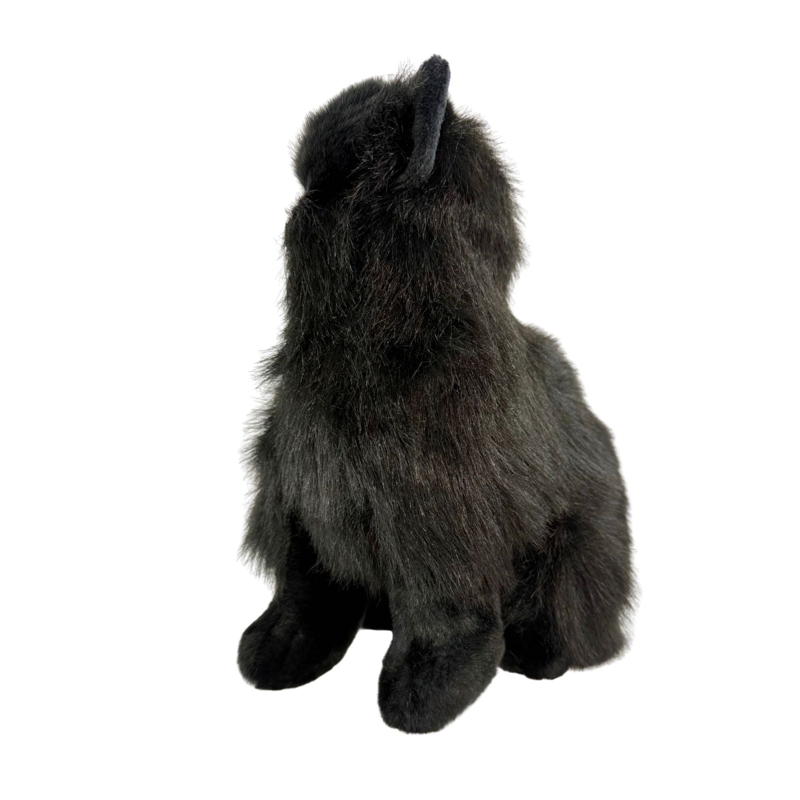 Crystal black Persian cat plush toy sitting looking back
