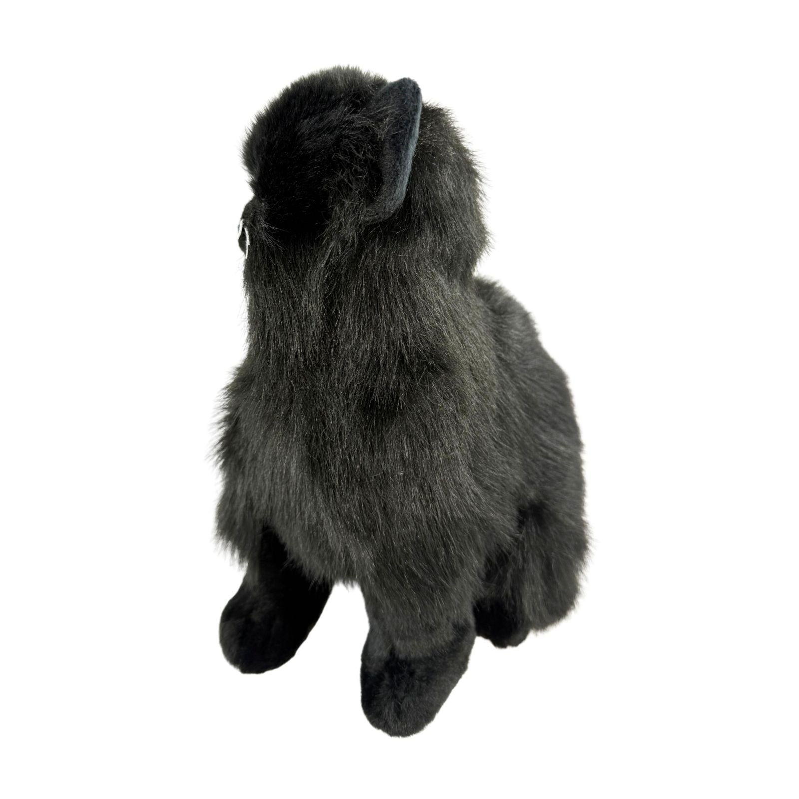 Crystal black Persian cat plush toy sitting looking back