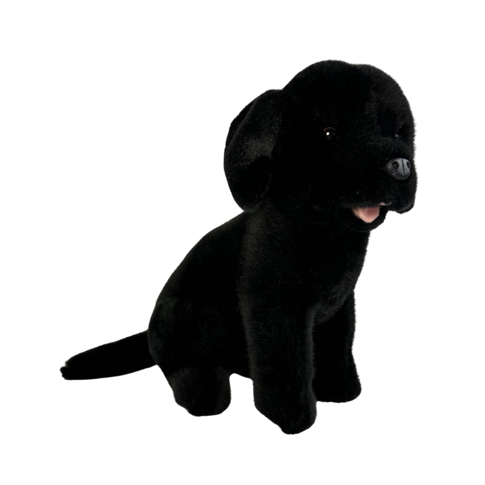 Darth black Labrador plush toy dog rear view sitting