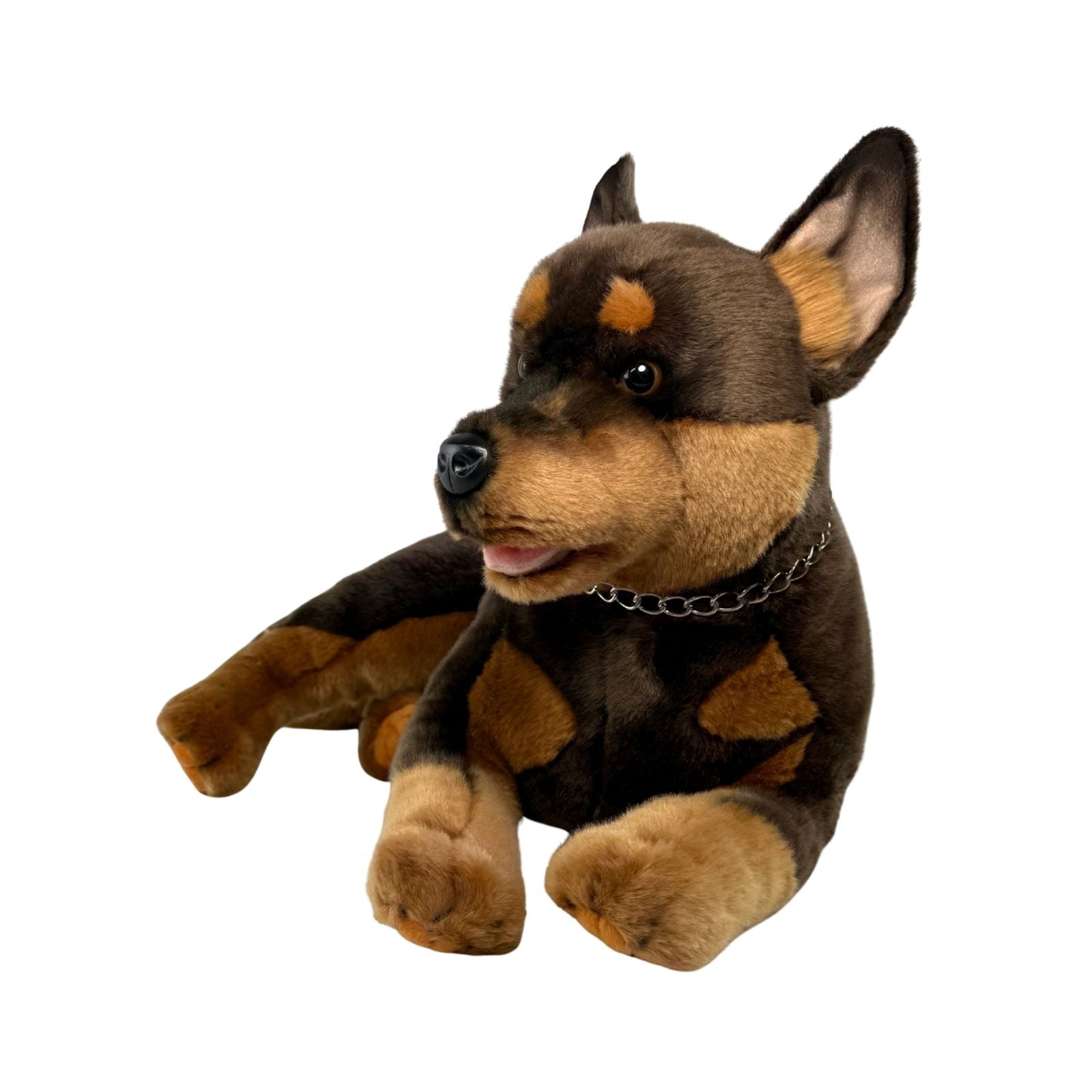 Denver dark brown Kelpie plush toy dog close-up front view