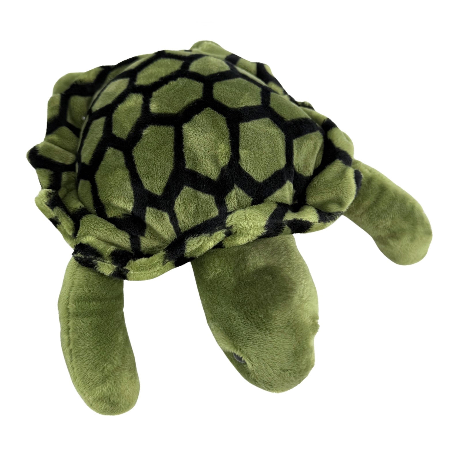 op view of green turtle plush toy