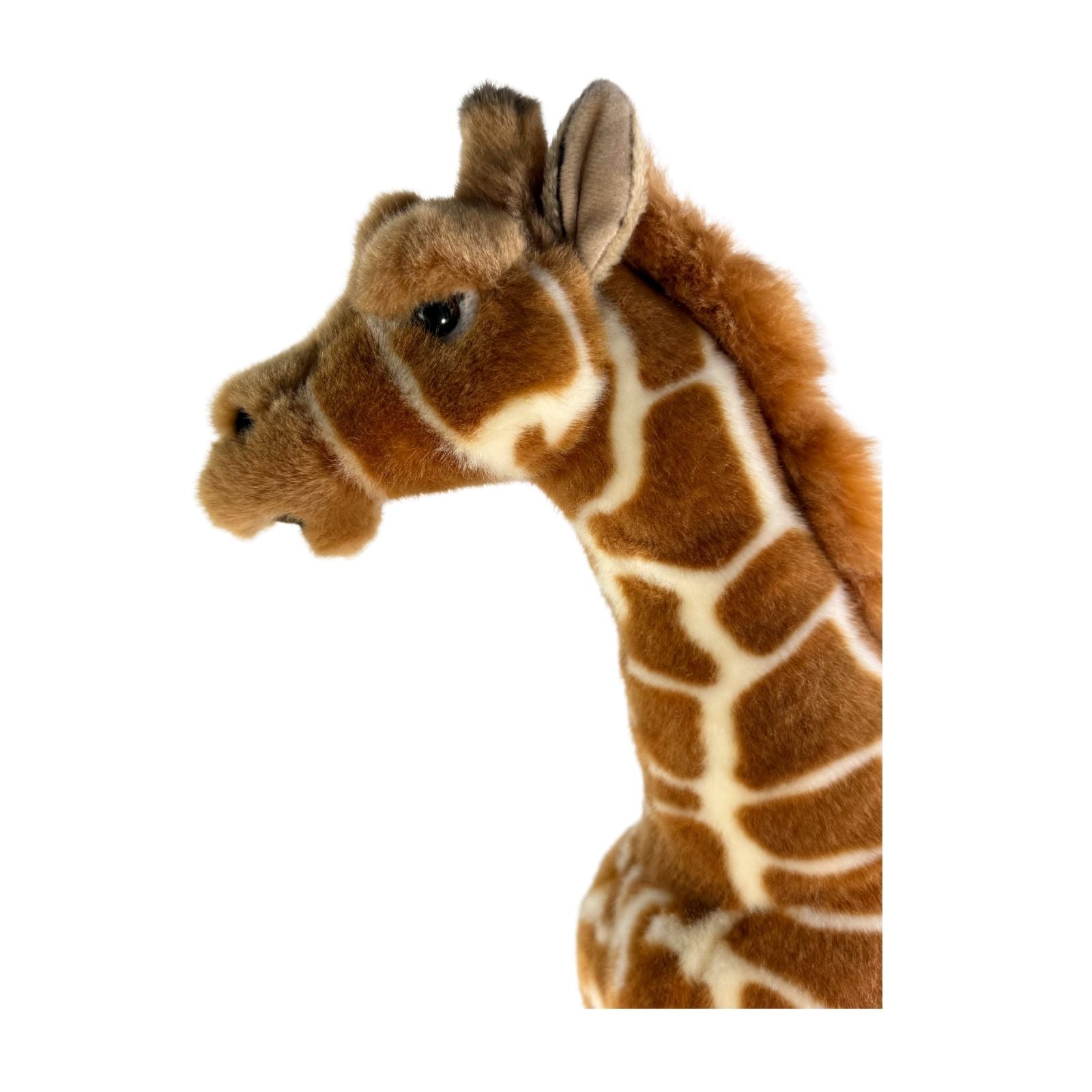 Side view of Elliot giraffe plush toy