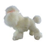 Side view of standing white poodle plush toy