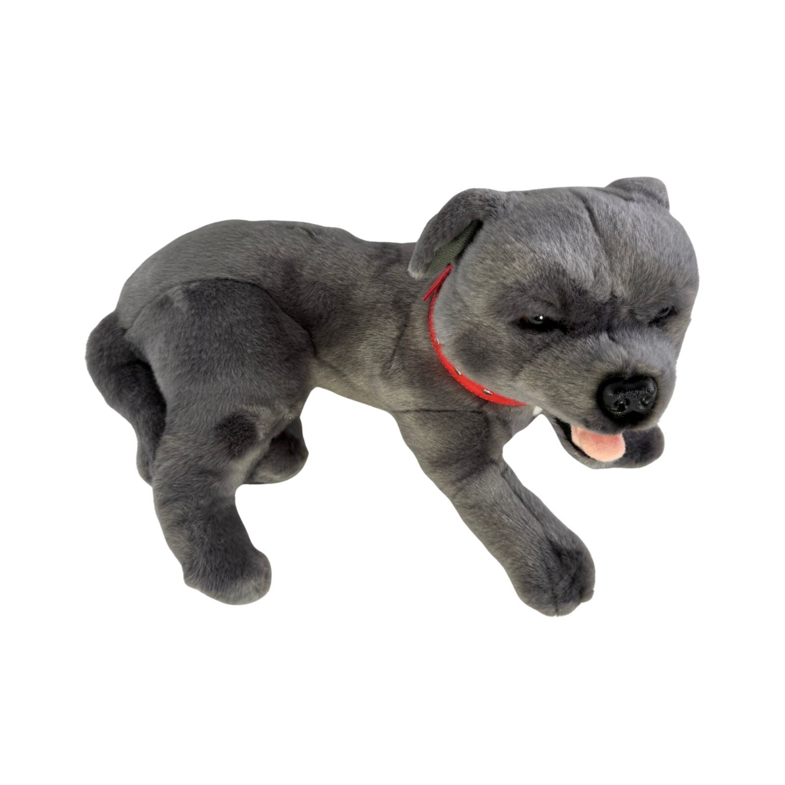 Lying grey Staffy dog plush toy