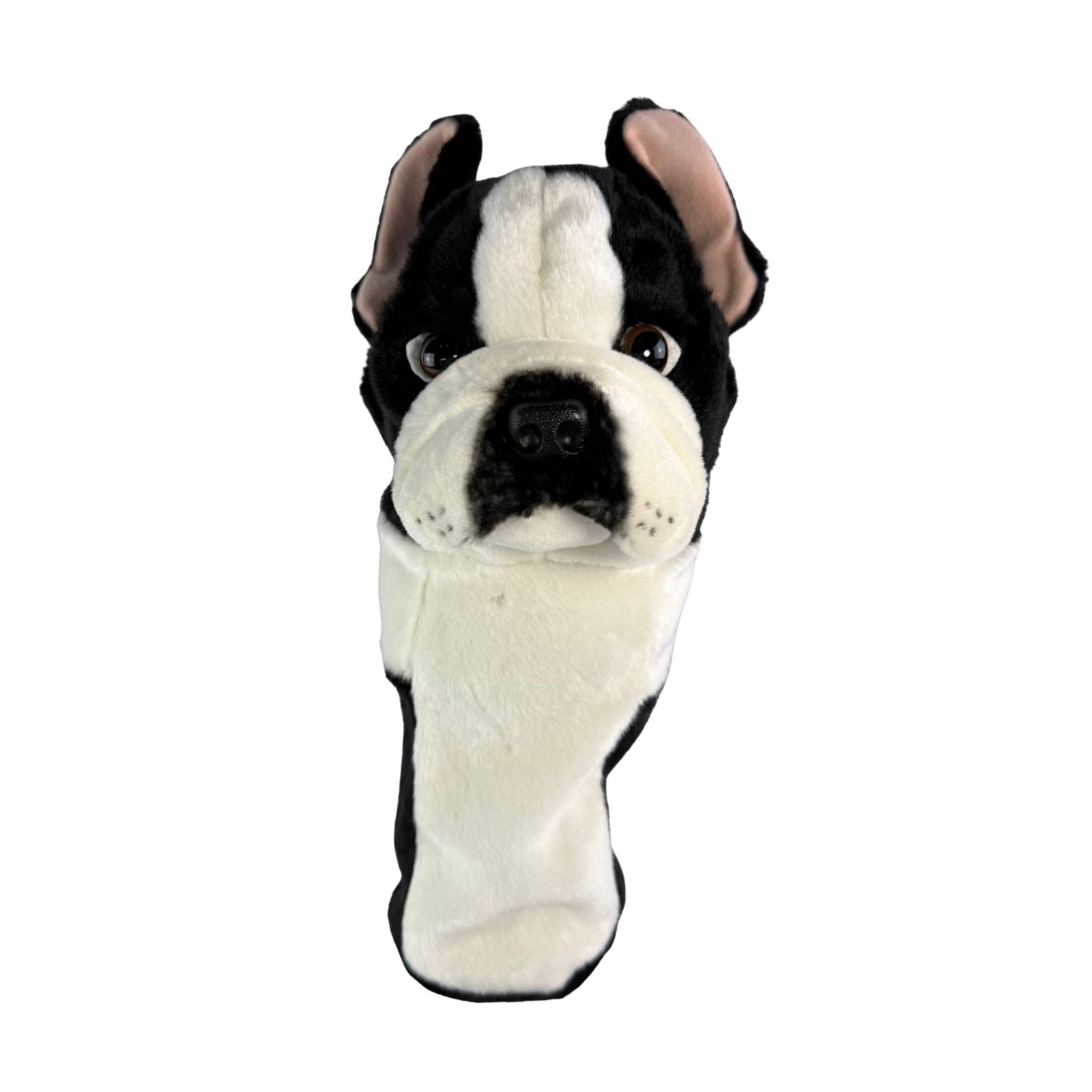French Bulldog plush golf club headcover in black and white.