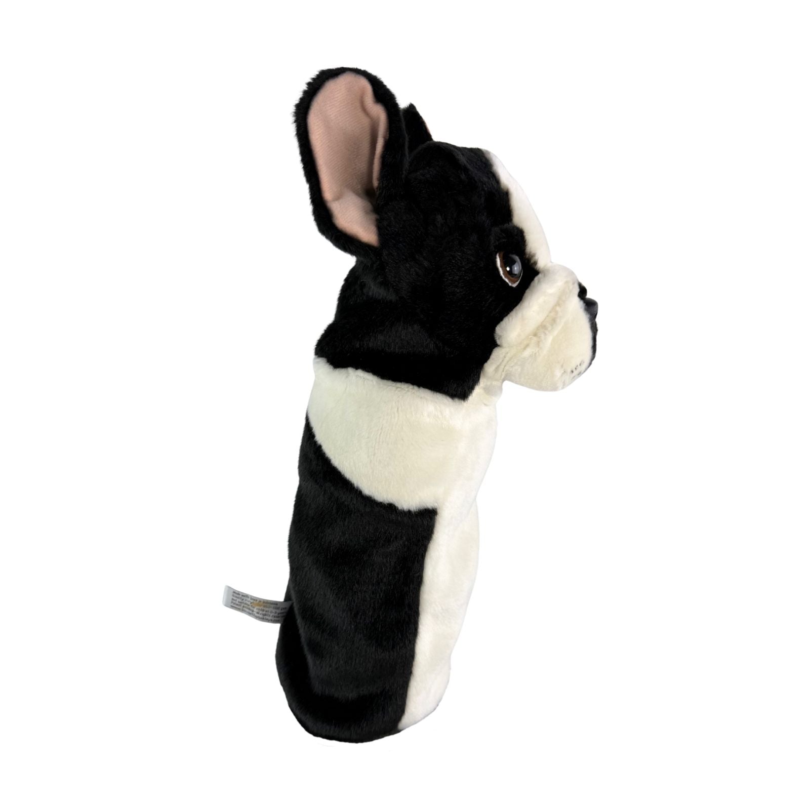 French Bulldog plush golf club headcover side view.