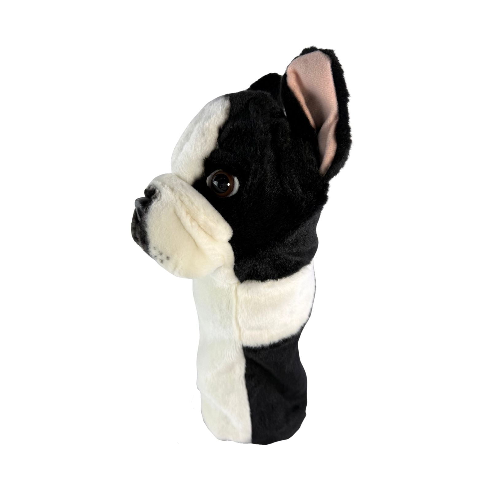 French Bulldog plush golf club headcover side view.
