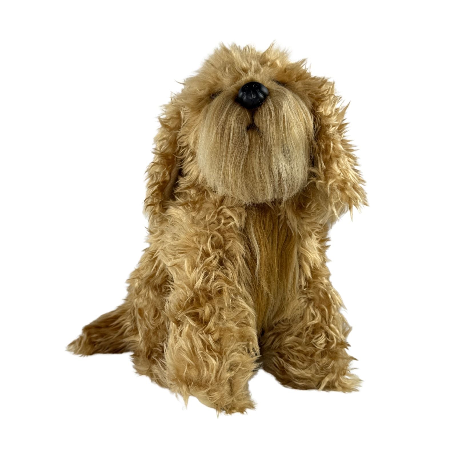 Front view of sitting brown Oodle plush dog toy