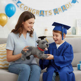 Mom and Child holding Flint Staffy plush toy.
