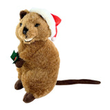 Holly Edward quokka plush with mistletoe and hat front view
