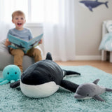 Humphrey humpback whale plush indoors