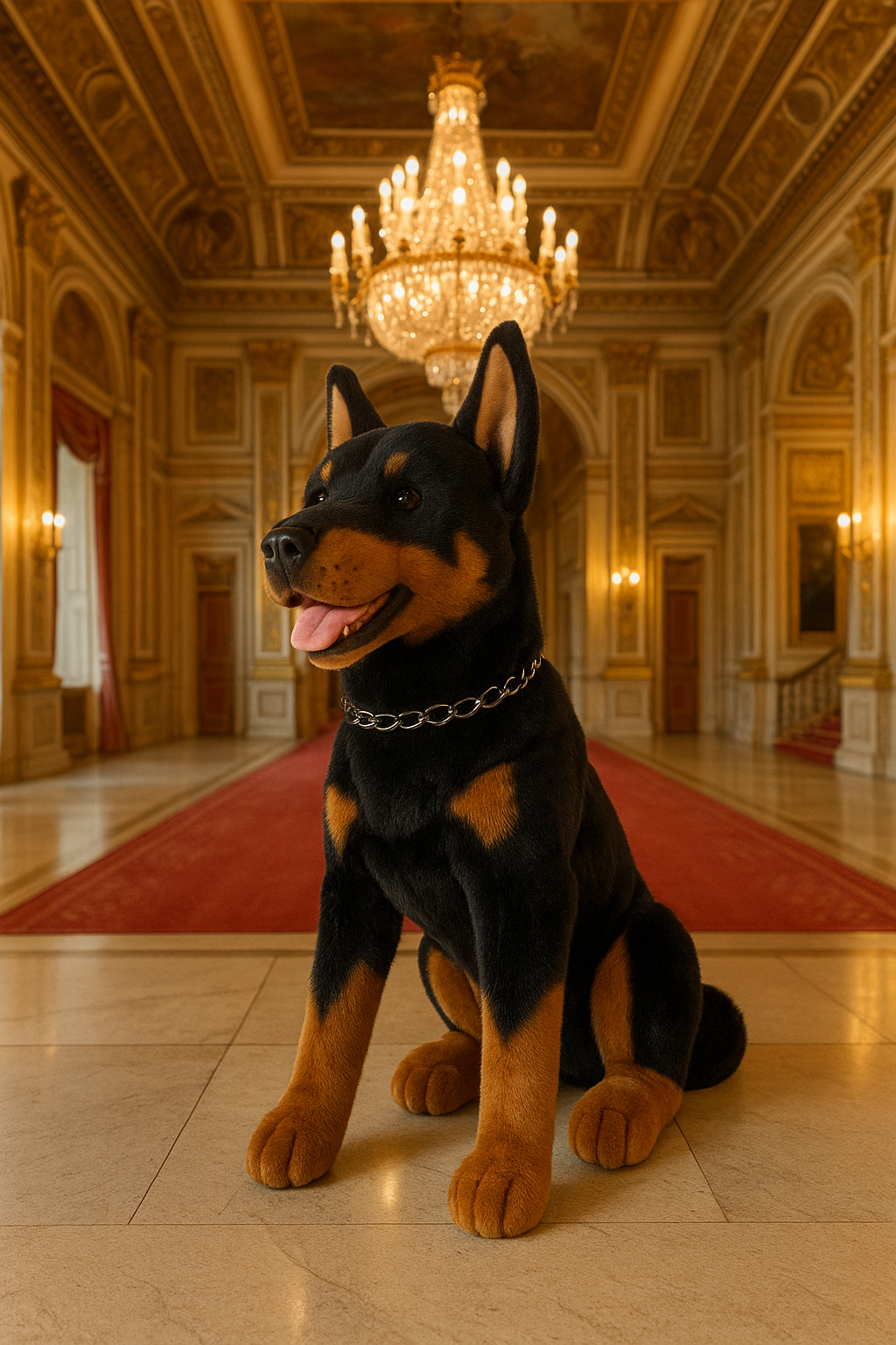 Jake Kelpie plush toy sitting indoors