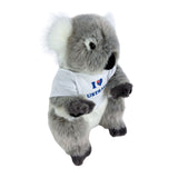 Plush koala toy wearing a 'I ❤️ Australia' shirt on a white background