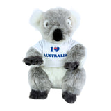 Plush koala bear wearing a 'I ❤️ Australia' shirt on a white background