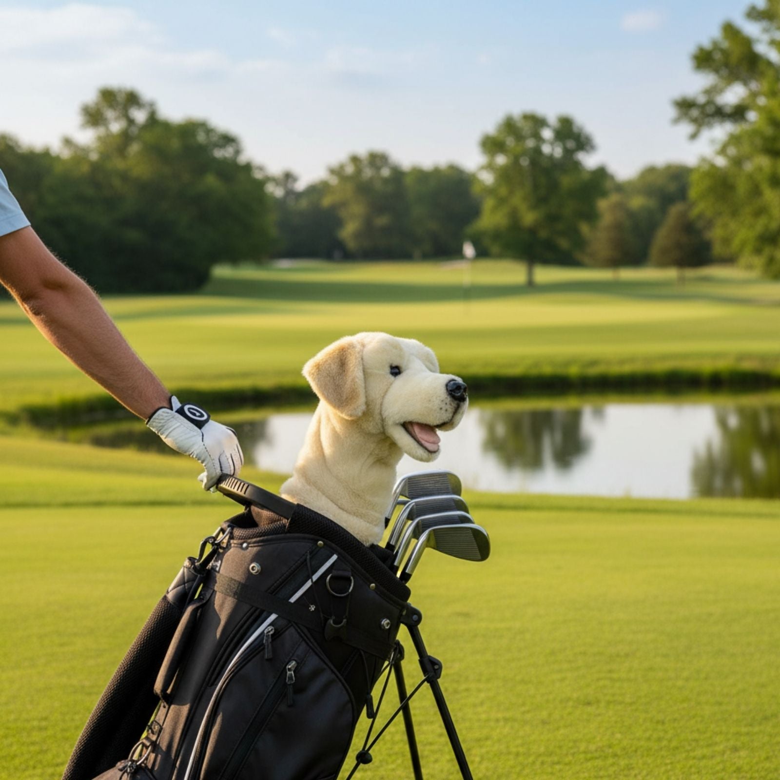 Labrador golf cover plush on a golf