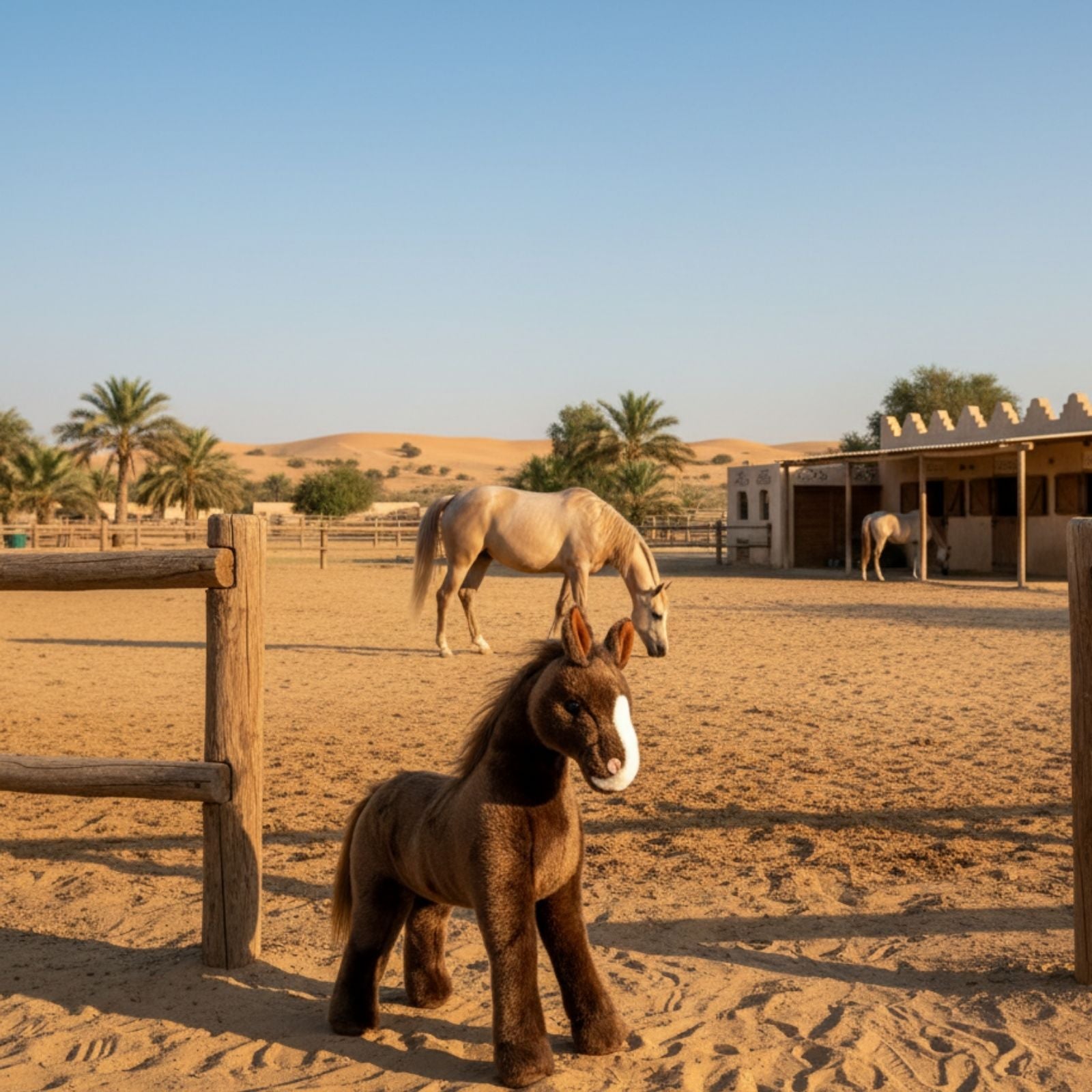 Makybe Arabian Horse in desert paddock with real horse.