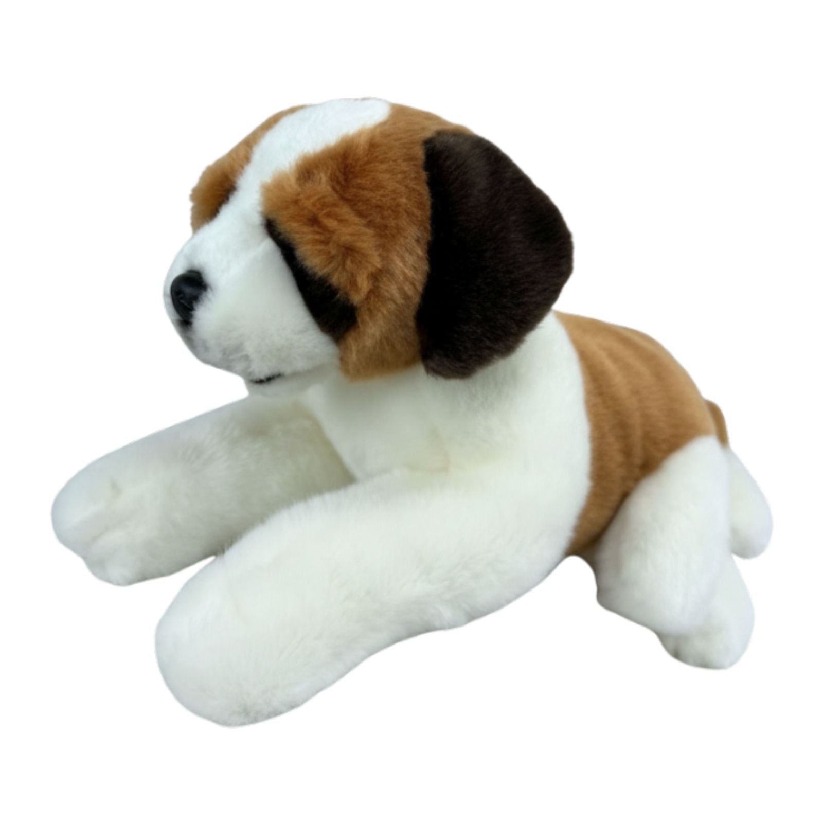 Mozart St. Bernard plush toy lying angle view