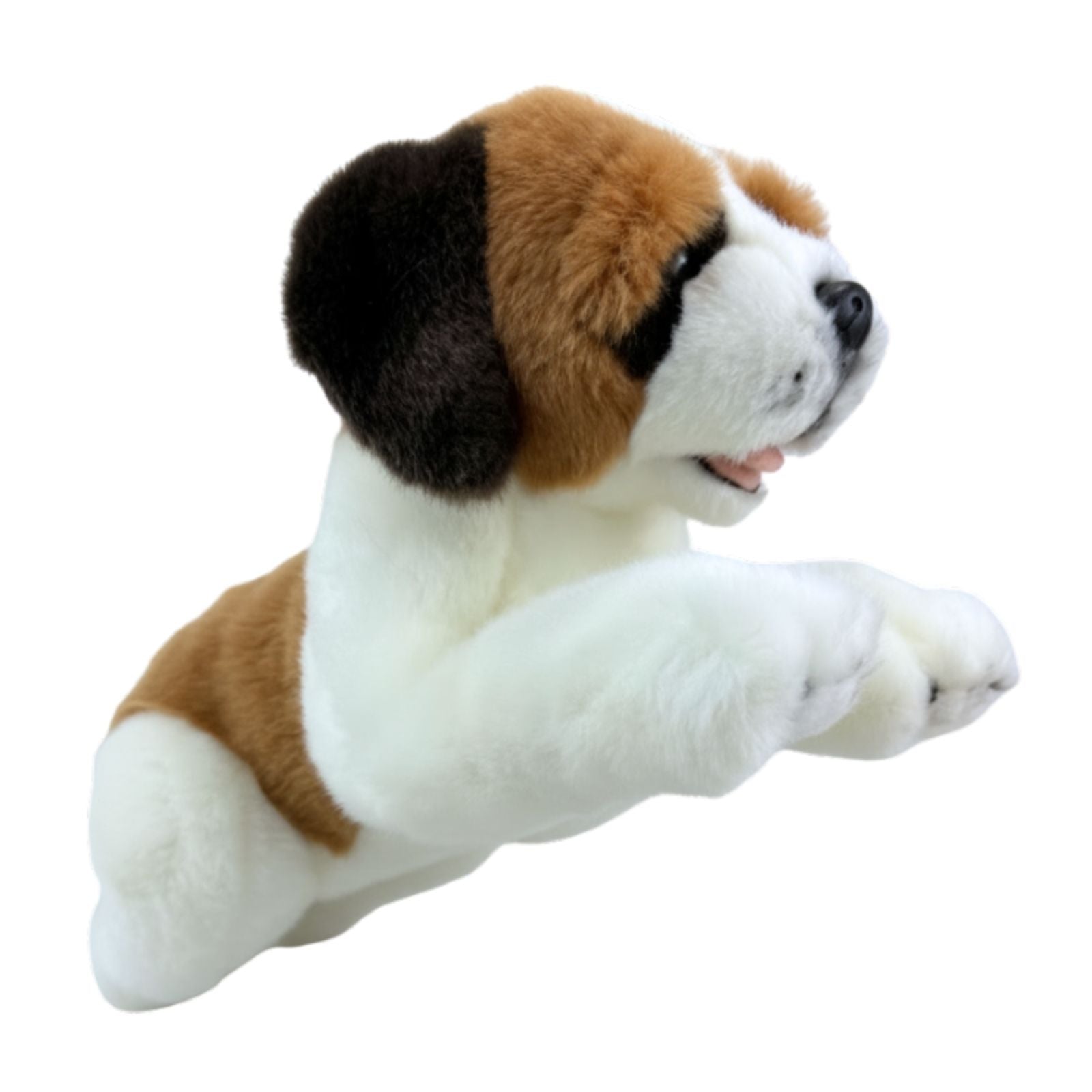 Mozart St. Bernard plush toy lying angle view