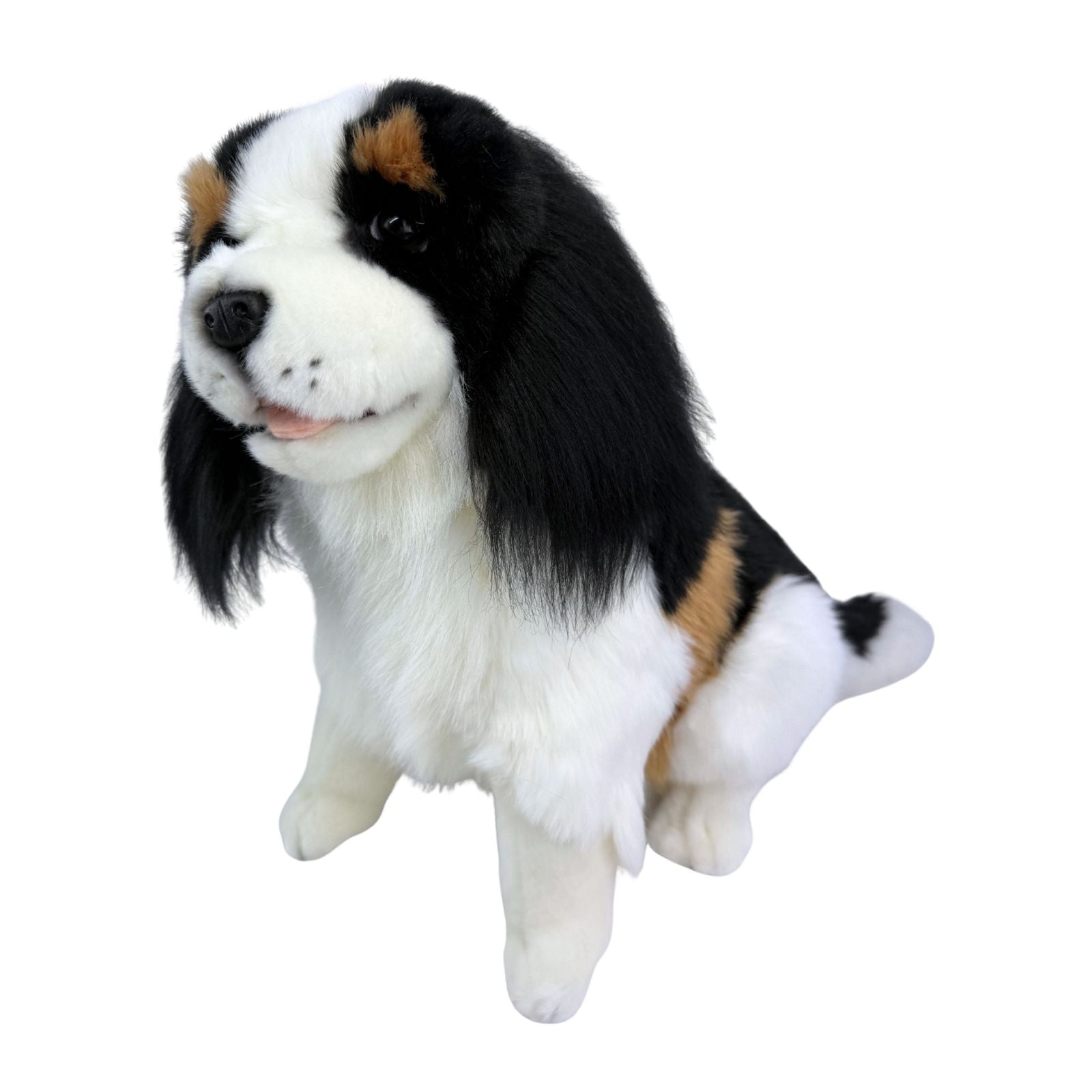 Side view of Chester Cavalier King Charles Spaniel plush toy