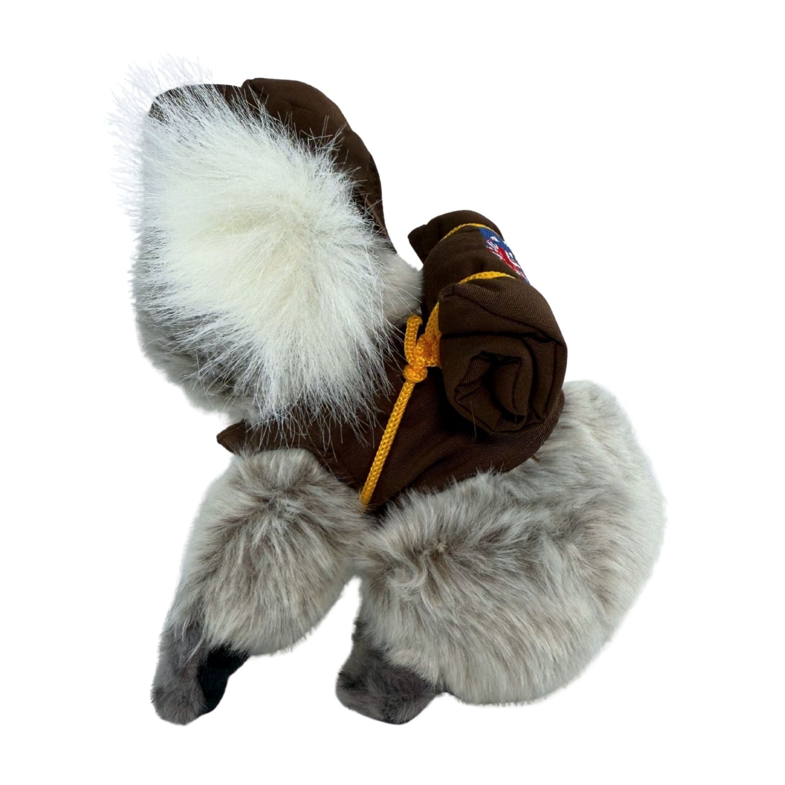 Sitting Jack koala plush with swag and hat side view