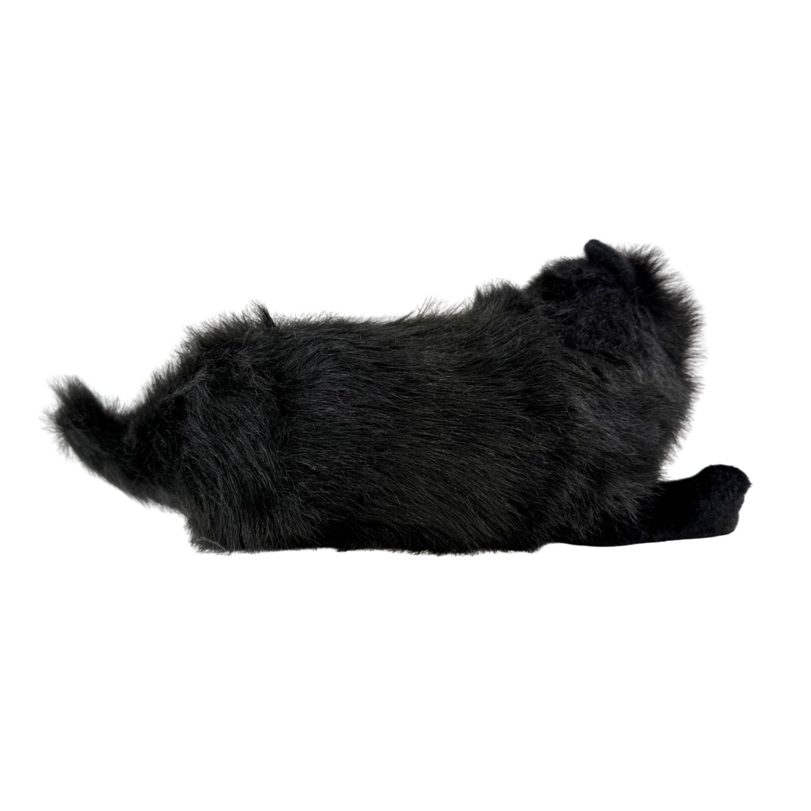 Onyx black Persian cat plush lying side view