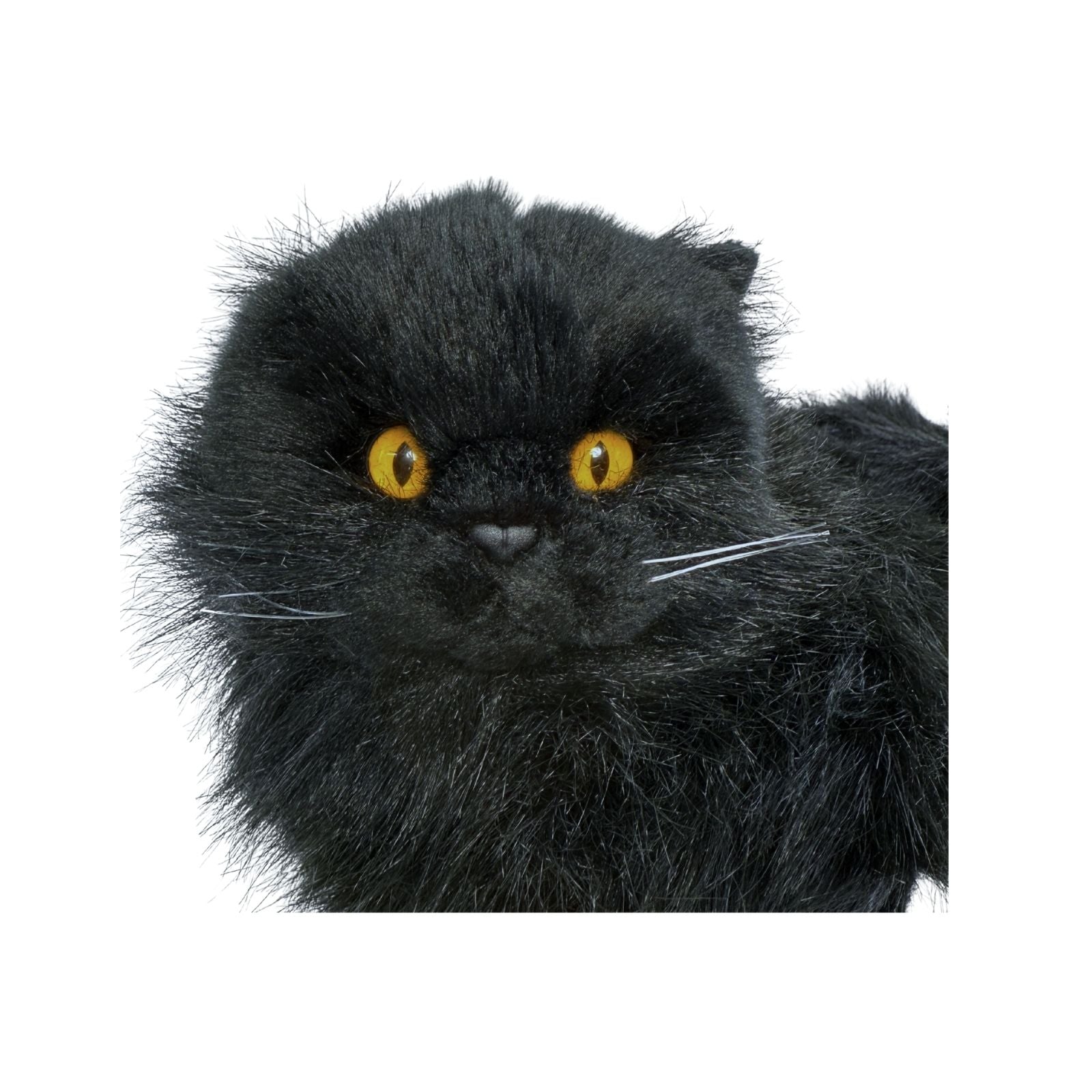 Onyx black Persian cat plush close up face