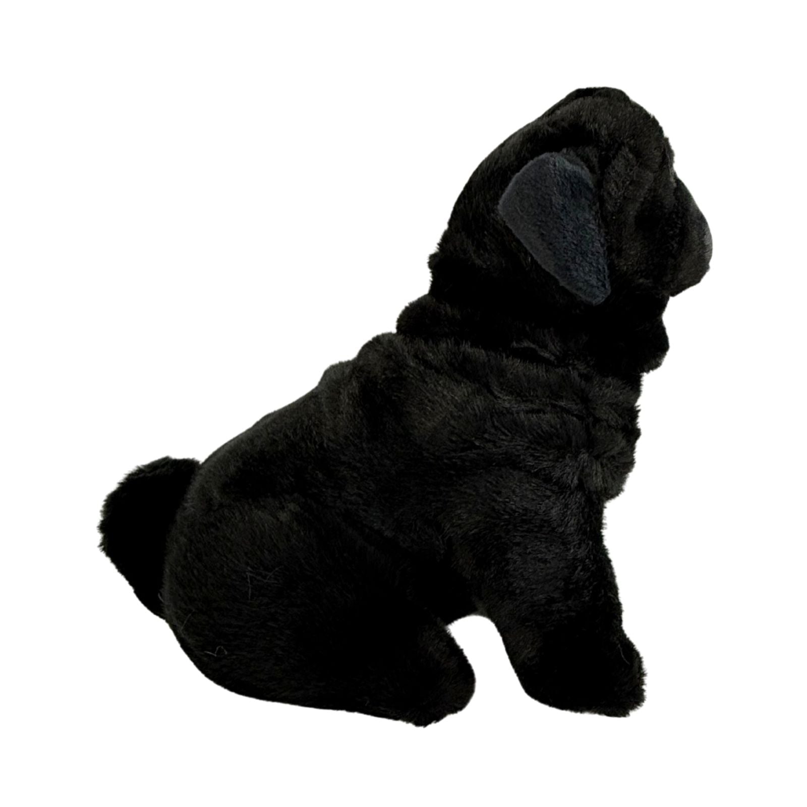 Oreo black Pug plush sitting side view