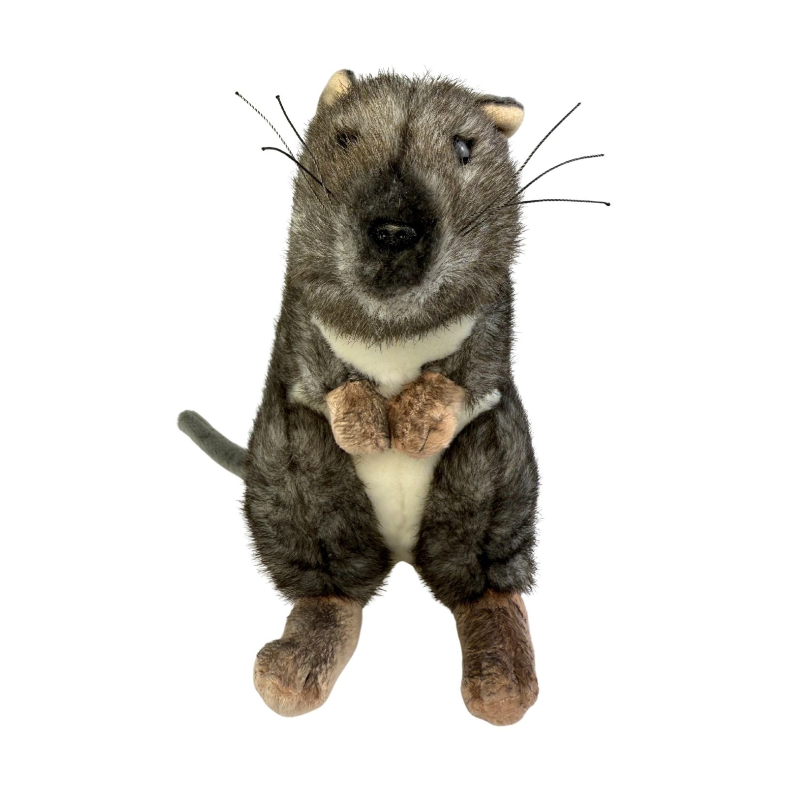 A realistic plush Kangaroo rat toy standing upright on its legs.