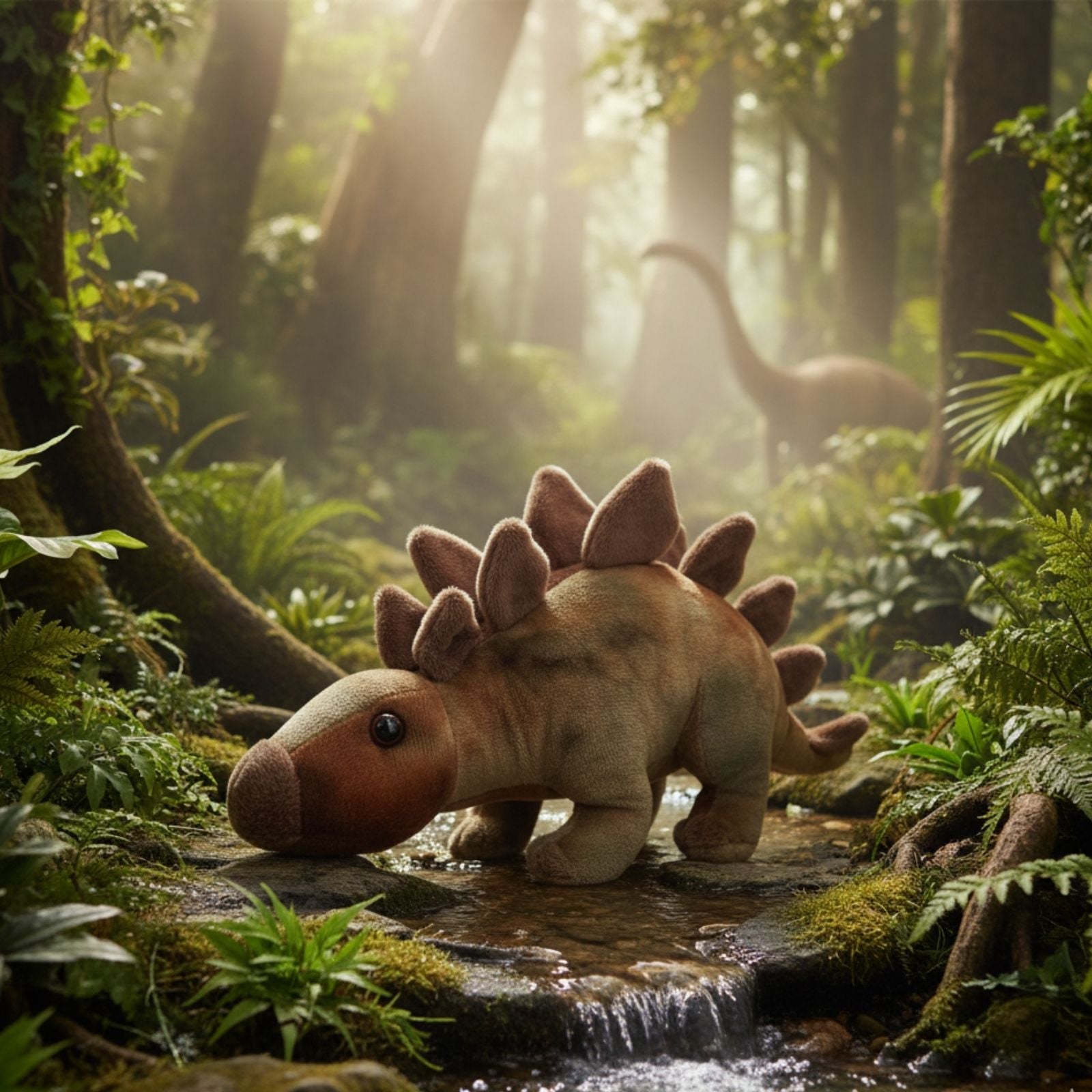 handmade, high quality-made Stegosaurus dinosaur soft stuffed plush toy.